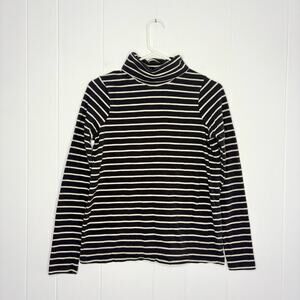 Faherty Long Sleeve Striped Turtleneck 100% Cotton Dark Gray White Basic Classic